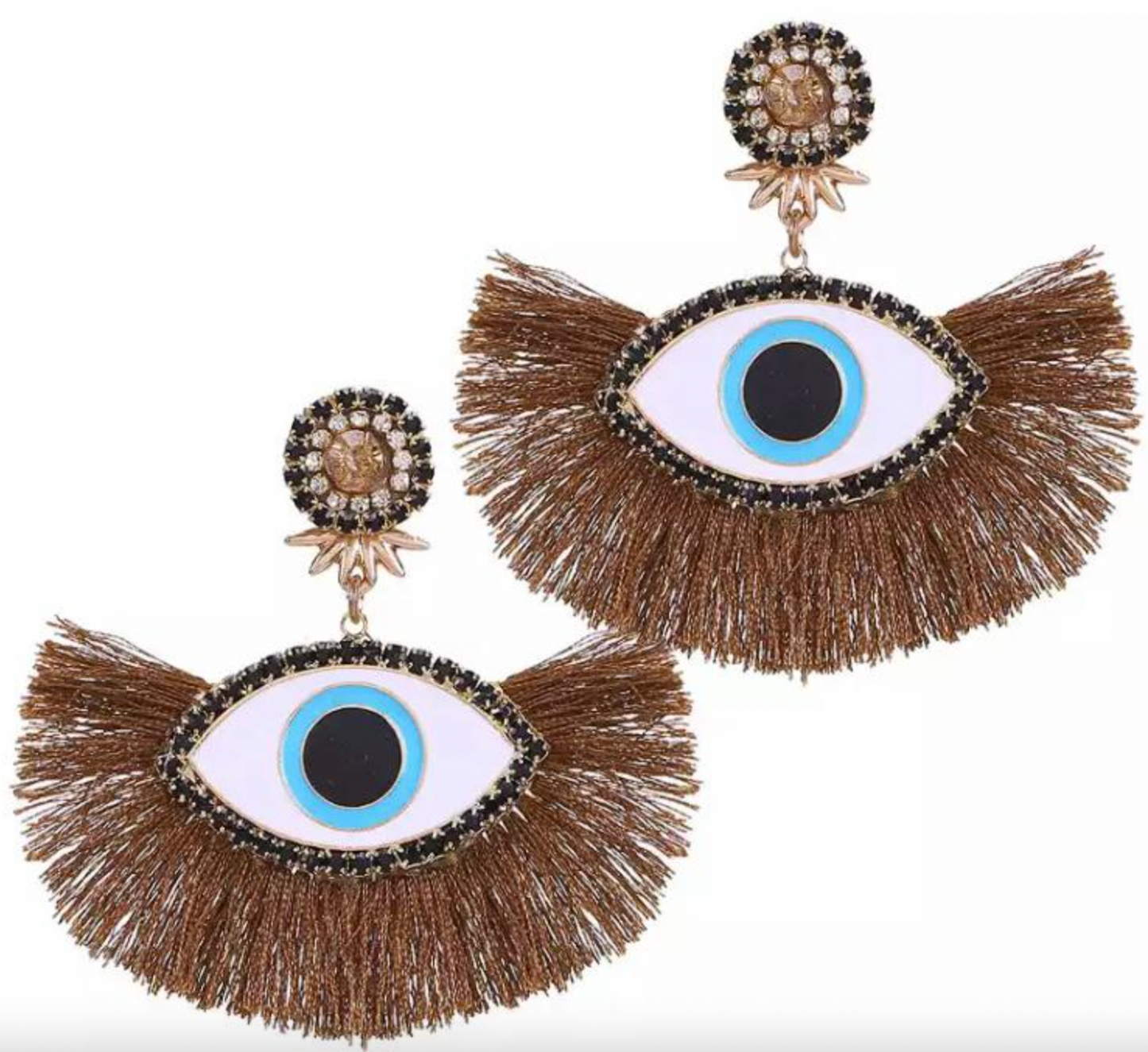 Evil Eye Fan Fringe Earrings