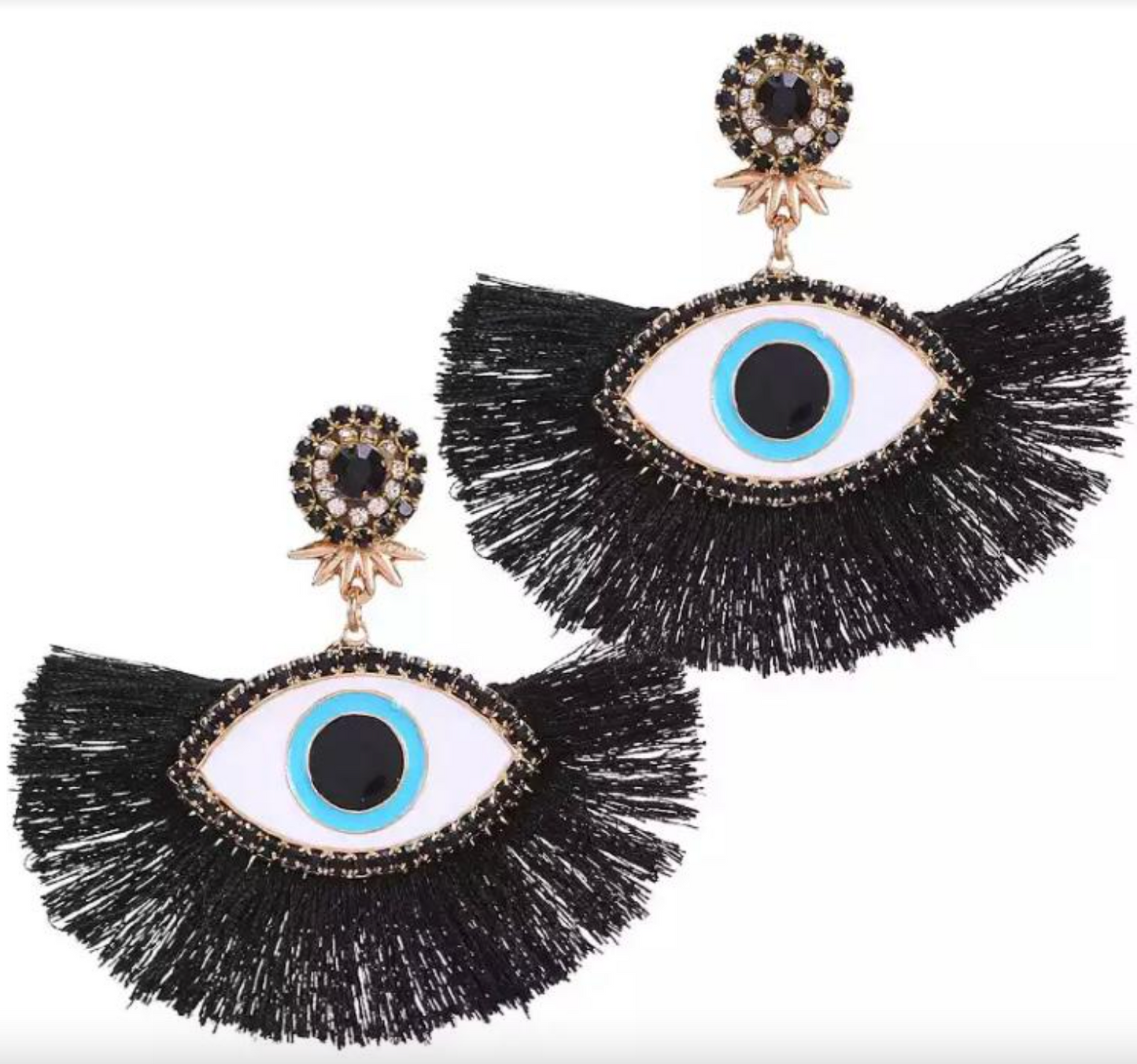 Evil Eye Fan Fringe Earrings