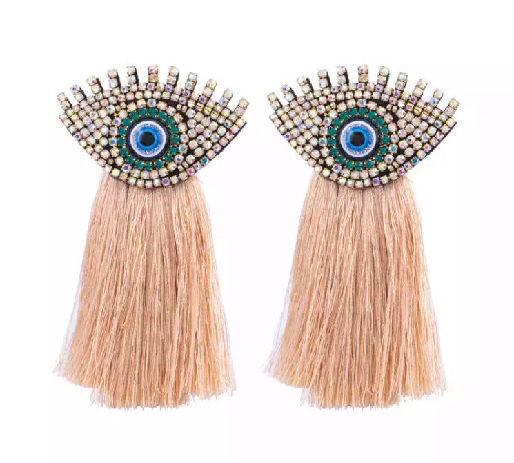 Evil eye tassel earrings sales